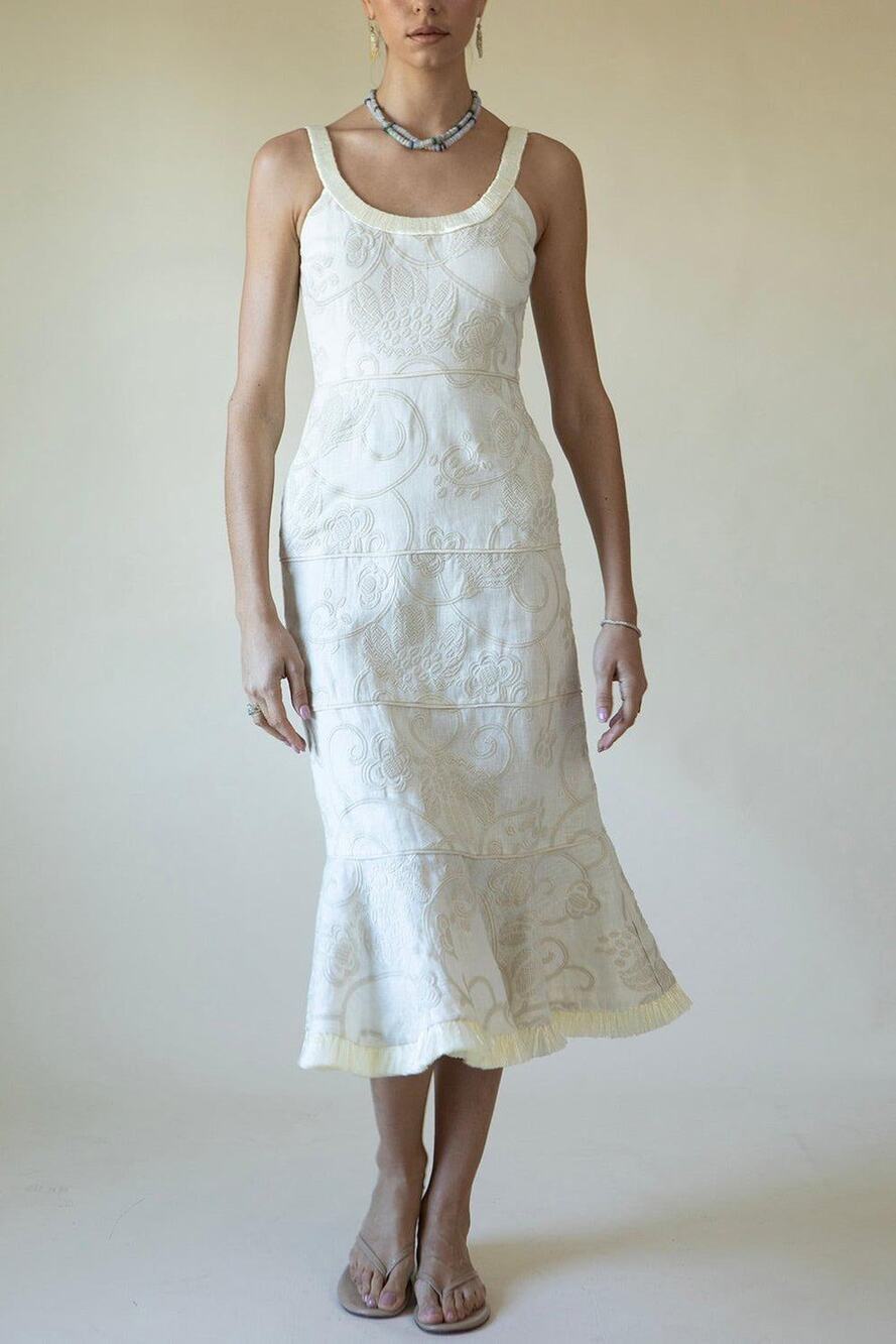 Alexis Zelda Cream Eyelet Embroidered Garden Midi Dress Sleeveless Size S